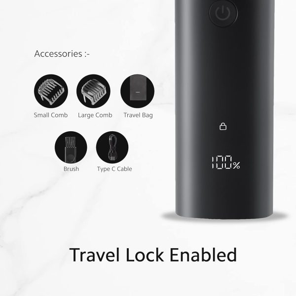 MI Xiaomi Corded + Cordless Beard Trimmer 2 with Type-C Fast Charging, LED Display, Waterproof, 40 Length Settings, Stainless Steel Blades, 90 mins Cordless Runtime, Travel Lock, Black