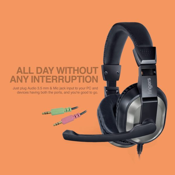 FINGERS F10 Wired On Ear Headphone with Mic, Black + Slate Grey