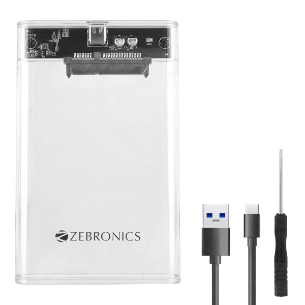 ZEBRONICS CSH01 2.5 SATA SSD Enclosure with Transparent case, Type C 3.1, Upto 5 gbps* and Upto 6TB Max Storage Capacity.