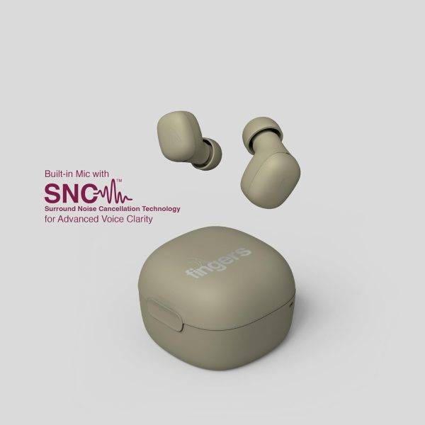 FINGERS SizeZero Pods2 World's Tiniest TWS Earbuds with 15-Hour Total Playtime, Quick Charge of 10 mins for 2-Hour Playtime, Built-in Mic with SNC™ Technology for Clear Calls (Sage Green)