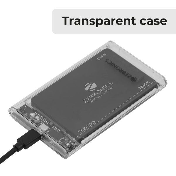 ZEBRONICS CSH01 2.5 SATA SSD Enclosure with Transparent case, Type C 3.1, Upto 5 gbps* and Upto 6TB Max Storage Capacity.