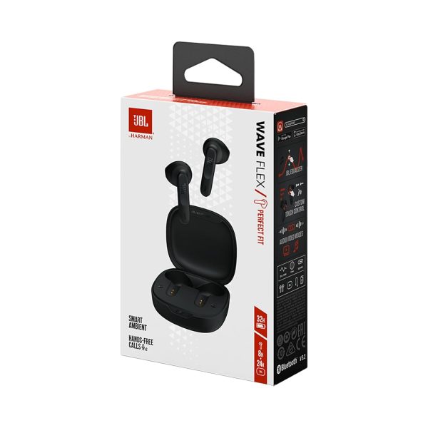 JBL Newly Launched Wave Flex in-Ear Wireless Earbuds TWS with Mic,App for Custom Extra Bass EQ, 32Hrs Battery, Quick Charge, IP54 Water & Dust Proof, Ambient Aware, Talk-Thru,Google FastPair (Black)