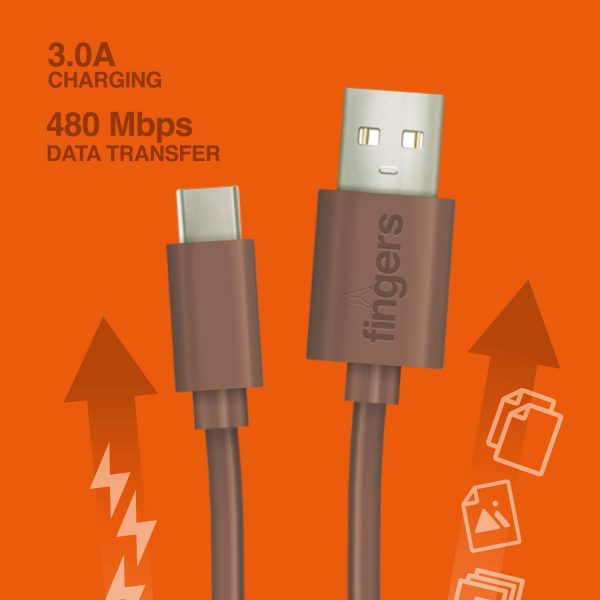 FINGERS FMC-Type-C-01 Usb Type C Mobile Cable With Fast Charging (Up To 3.0 A) And Data Transfer (Caramel Brown)