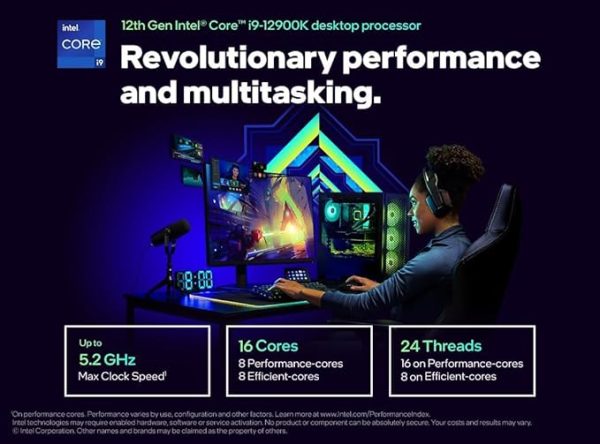 Intel Core i9-12900K Desktop Processor16 (8P+8E) Cores up to 5.2 GHz Unlocked LGA1700 600 Series Chipset 125W