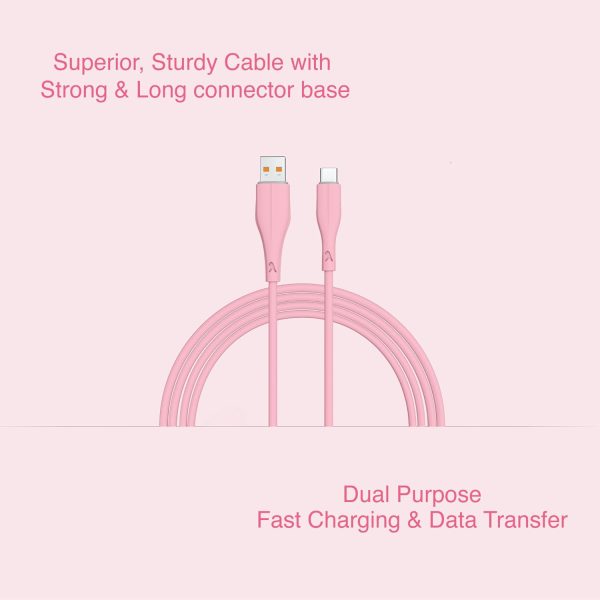 FINGERS COL-TypeC-02 Mobile Cable – USB to Type-C suitable for smartphones, Tablets and Type-C based devices, Fast Charging of up to 3.0 A Max & 480 Mbps Data Transfer (Pastel Pink)