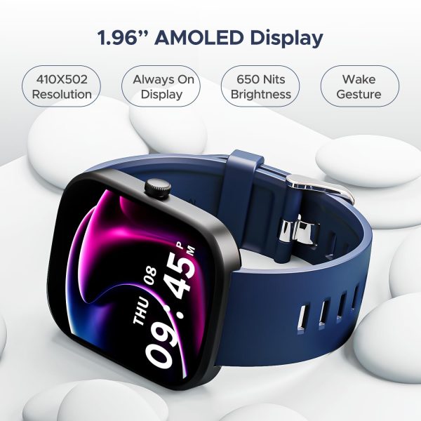 boAt Wave Convex 1.96" (4.9 cm) AMOLED Display, Advanced Bluetooth Calling, Coins, DIY Watch Face Studio, Female Wellness, Energy & Sleep Score, IP67, Smart Watch for Men & Women(Dark Blue)