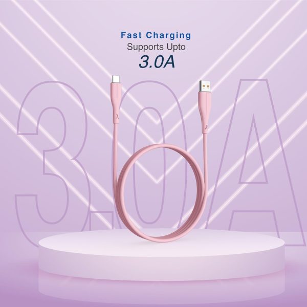 FINGERS COL-TypeC-02 Mobile Cable – USB to Type-C suitable for smartphones, Tablets and Type-C based devices, Fast Charging of up to 3.0 A Max & 480 Mbps Data Transfer (Pastel Pink)