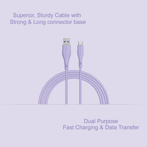 FINGERS COL-TypeC-02 Mobile Cable – USB to Type-C suitable for smartphones, Tablets and Type-C based devices, Fast Charging of up to 3.0 A Max & 480 Mbps Data Transfer - Soft Purple