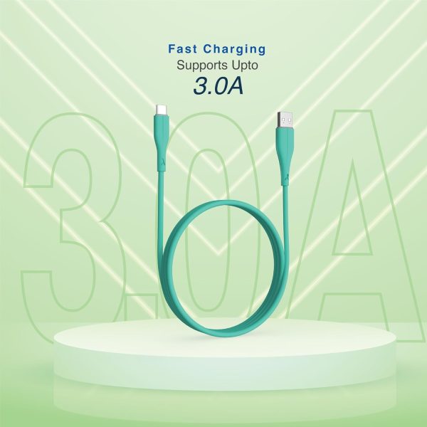 FINGERS COL-TypeC-02 Mobile Cable – USB to Type-C suitable for smartphones, Tablets and Type-C based devices, Fast Charging of up to 3.0 A Max & 480 Mbps Data Transfer (Cyan Green)