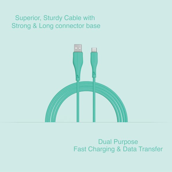 FINGERS COL-TypeC-02 Mobile Cable – USB to Type-C suitable for smartphones, Tablets and Type-C based devices, Fast Charging of up to 3.0 A Max & 480 Mbps Data Transfer (Cyan Green)