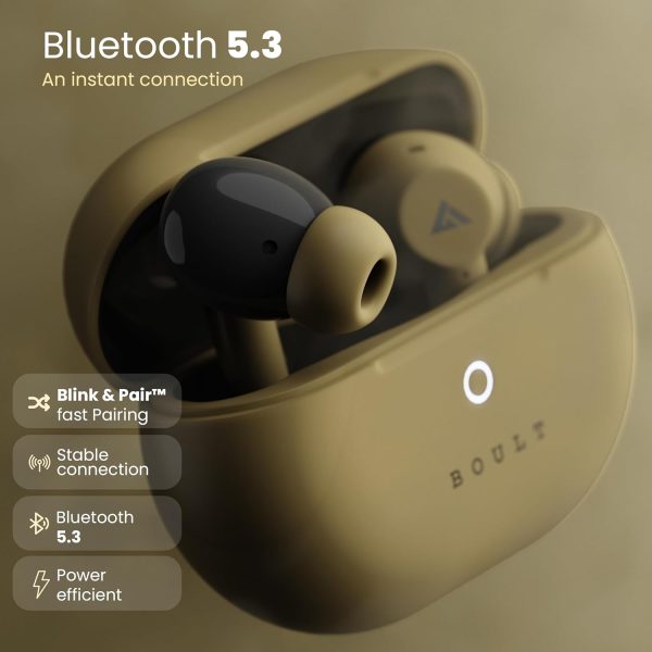 Boult Audio K40 True Wireless in Ear Earbuds with 48H Playtime, Clear Calling 4 Mics, 45ms Low Latency Gaming, Premium Grip, 13mm Bass Drivers, Type-C Fast Charging, BTv 5.3 Ear Buds TWS (Khaki Green)