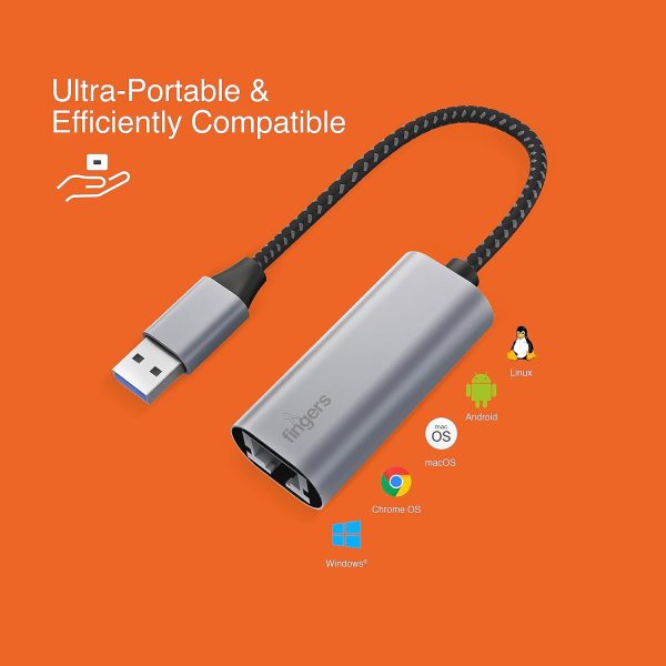 FINGERS GigaNet USB-A to Giga LAN Ethernet Adapter – Super High Speed Data Transfer up to 1 Gbps, Plug-n-Play, Ultra-Portable, Compatible with Windows, macOS, Android, and more