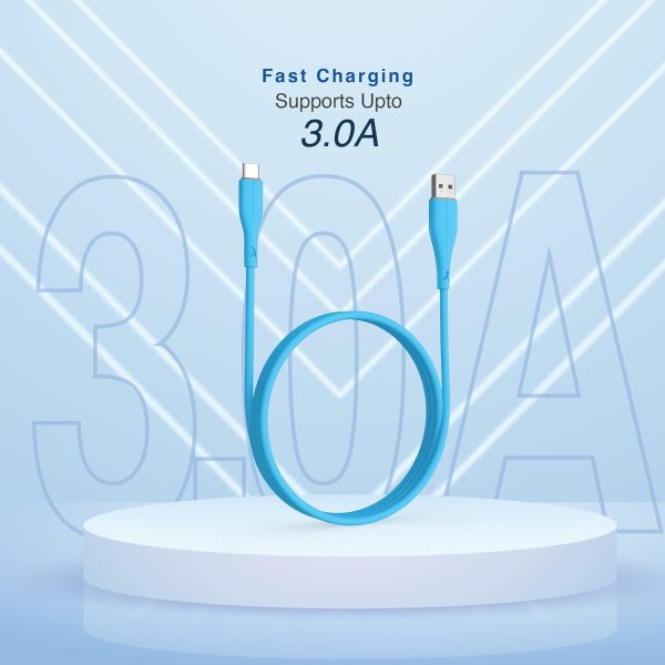 FINGERS COL-TypeC-02 Mobile Cable – USB to Type-C suitable for smartphones, Tablets and Type-C based devices, Fast Charging of up to 3.0 A Max & 480 Mbps Data Transfer- Sea Blue