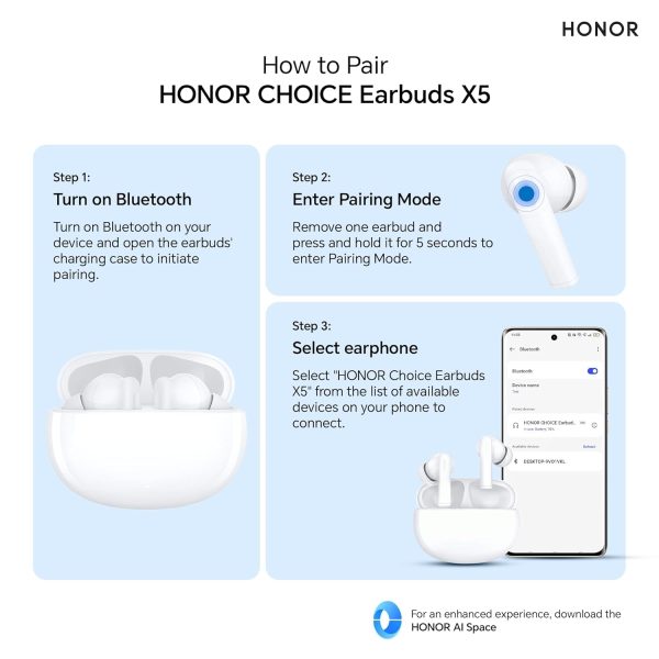 HONOR CHOICE in Ear Earbuds X5 (White) | Upto 30dB Active Noise Cancellation (ANC) | Upto 35 Hours Long Battery Life | Bluetooth 5.3 | IP54 Dust and Water Resistance