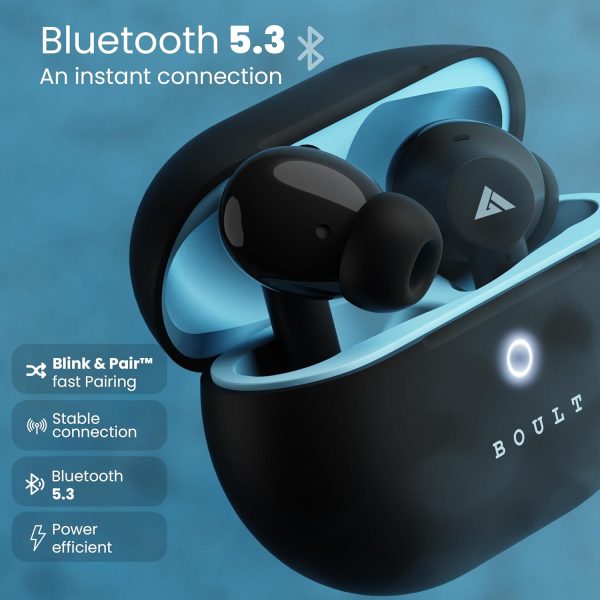 Boult Audio K40 True Wireless in Ear Earbuds with 48H Playtime, Clear Calling 4 Mics, 45ms Low Latency Gaming, Premium Grip, 13mm Bass Drivers, Type-C Fast Charging, BTv 5.3 Ear Buds (Electric Black)