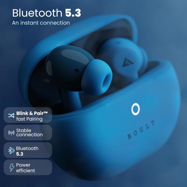 Boult Audio K40 True Wireless in Ear Earbuds with 48H Playtime, Clear Calling 4 Mics, 45ms Low Latency Gaming, Premium Grip, 13mm Bass Drivers, Type-C Fast Charging, BTv 5.3 Ear Buds TWS (Denim Blue)