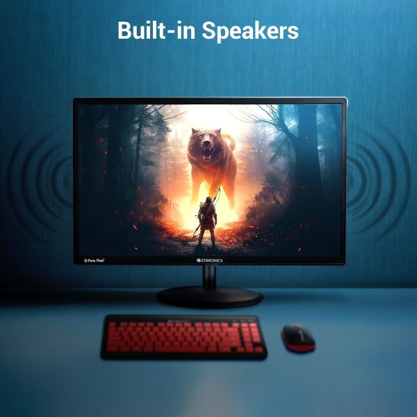 ZEBRONICS PA124 24" LED Monitor, 75Hz Refresh Rate, HDMI, VGA, FHD 1920x1080, 250nits Brightness, Built-in Speakers, Slim Design