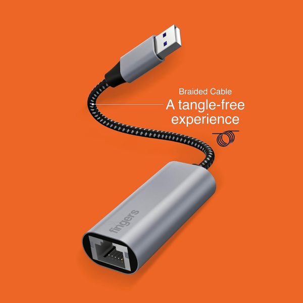 FINGERS GigaNet USB-A to Giga LAN Ethernet Adapter – Super High Speed Data Transfer up to 1 Gbps, Plug-n-Play, Ultra-Portable, Compatible with Windows, macOS, Android, and more