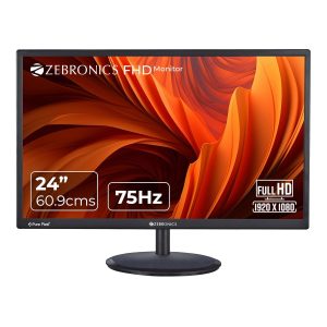 ZEBRONICS PA124 24" LED Monitor, 75Hz Refresh Rate, HDMI, VGA, FHD 1920x1080, 250nits Brightness, Built-in Speakers, Slim Design