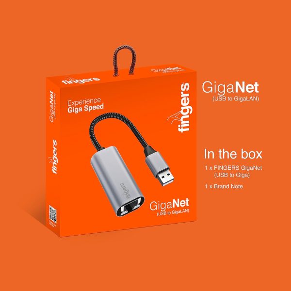 FINGERS GigaNet USB-A to Giga LAN Ethernet Adapter – Super High Speed Data Transfer up to 1 Gbps, Plug-n-Play, Ultra-Portable, Compatible with Windows, macOS, Android, and more