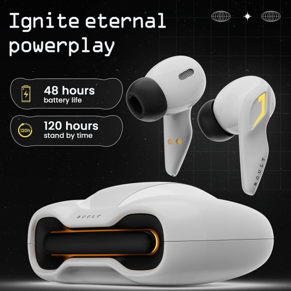 Boult Audio UFO Truly Wireless in Ear Earbuds with 48H Playtime, Built-in App Support, 45ms Low Latency Gaming, 4 Mics ENC, Breathing LEDs, 13mm Bass Drivers Ear Buds TWS, Made in India (White Opal)