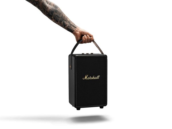 Marshall Tufton Portable Bluetooth Speaker with 20+ Hours of Portable Playtime, (360° Sound), Water-Resistant (IPX2) - Black & Brass.