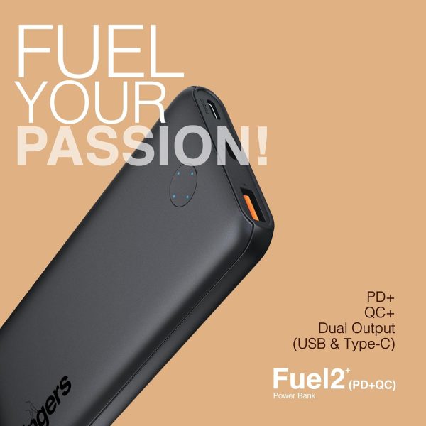 FINGERS Fuel2+ Power Bank (10,000 mAh Li-Polymer Battery, 20 W Fast Charging, Dual Output – Type-C with Power Delivery (PD) Technology & USB Port with Quick Charge (QC), Made in India