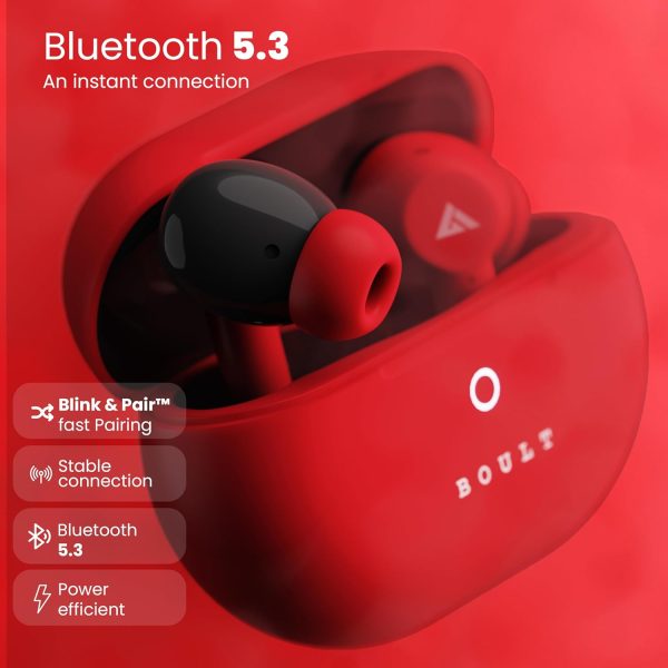 Boult Audio K40 True Wireless in Ear Earbuds with 48H Playtime, Clear Calling 4 Mics, 45ms Low Latency Gaming, Premium Grip, 13mm Bass Drivers, Type-C Fast Charging, BTv 5.3 Ear Buds TWS (Berry Red)