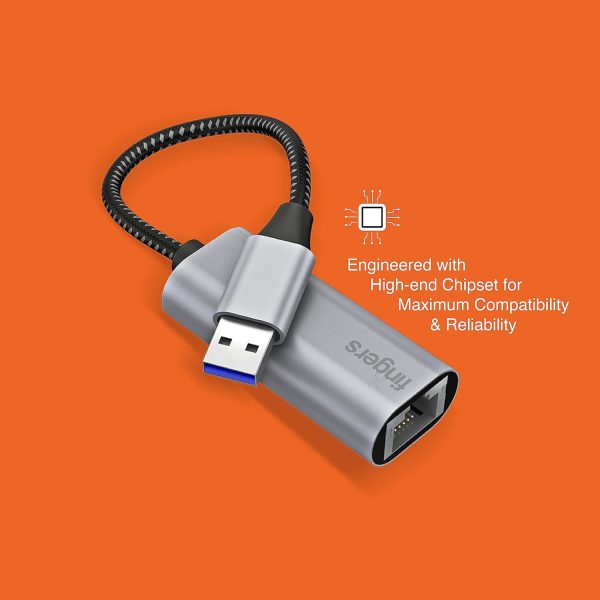 FINGERS GigaNet USB-A to Giga LAN Ethernet Adapter – Super High Speed Data Transfer up to 1 Gbps, Plug-n-Play, Ultra-Portable, Compatible with Windows, macOS, Android, and more