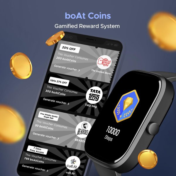 boAt Wave Convex 1.96" (4.9 cm) AMOLED Display, Advanced Bluetooth Calling, Coins, DIY Watch Face Studio, Female Wellness, Energy & Sleep Score, IP67, Smart Watch for Men & Women(Active Black)