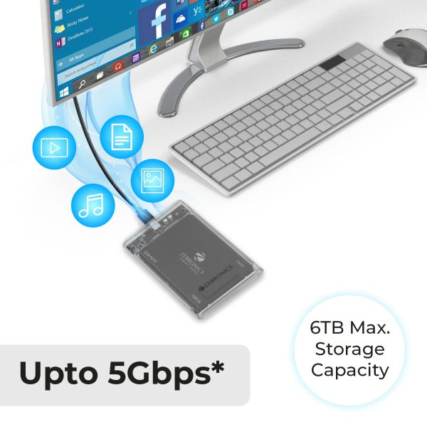 ZEBRONICS CSH01 2.5 SATA SSD Enclosure with Transparent case, Type C 3.1, Upto 5 gbps* and Upto 6TB Max Storage Capacity.