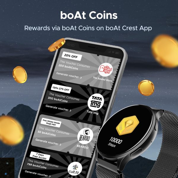 boAt Lunar Orb w/ 1.45" (3.6 cm) AMOLED Display, BT Calling, DIY Watch Face Studio, Coins, Crest App Health Ecosystem, Live Cricket & Football Scores, IP67, Smart Watch for Men & Women(Metal Black)