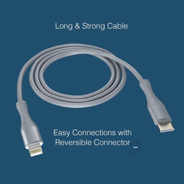 FINGERS FMC C-to-L Mobile Cable [Fast Charging (up to 20 W) & High-speed Data Transfer (speed up to 480 Mbps) | 1 meter, Steel Grey]