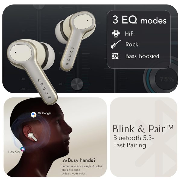 Boult Audio Z40 Ultra Truly Wireless In Ear Earbuds with 32dB Active Noise Cancellation, 100H Playtime, Dual Device Pairing, 4 Clear Calling Mics, 45ms Low Latency, Premium Finish ANC Ear buds (Beige)