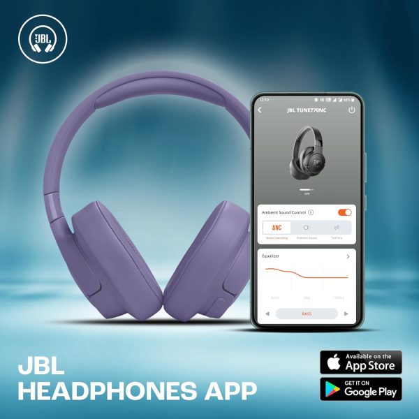 JBL Tune 770NC Wireless Over Ear ANC Headphones with Mic, Upto 70 Hrs Playtime, Speedcharge, Google Fast Pair, Dual Pairing, BT 5.3 LE Audio, Customize on Headphones App (Purple)