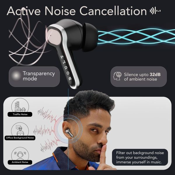 Boult Z40 Ultra ANC in Ear Earbuds with 100H Playtime, Dual Device Pairing, 32dB Active Noise Cancellation, 4 Mics Calling, 45ms Low Latency Gaming, Made in India, IPX5 Bluetooth ANC Ear Buds (Black)