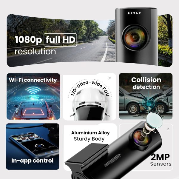 Boult Cruisecam X1 Dash Camera for Car | 1080p HD Recording | 170° Ultra-Wide Angle | 360° Rotation | App Control | Heat Resistant Supercapacitor Dashcam | Night Vision | G-Sensor | Easy DIY Dash Cam