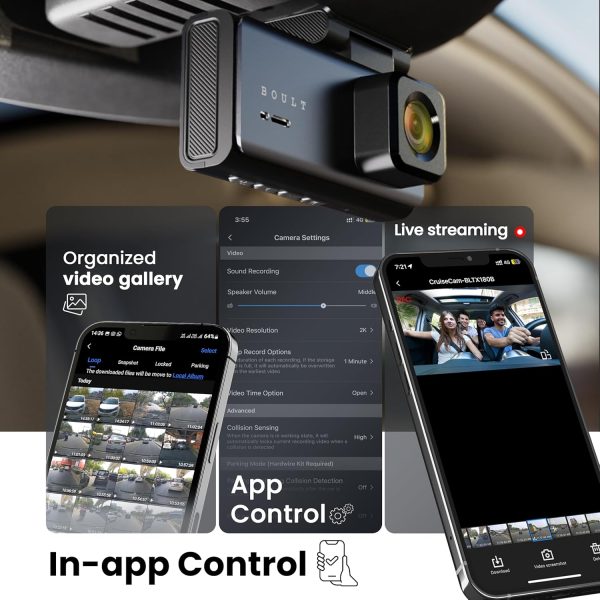 Boult Cruisecam X3 Dashcam 2K+4MP & 1080p+2MP Recording | 3.7" Touch Screen | 145° Wide Angle | App Control | Night Vision | Supercapacitor | G-Sensor| Easy DIY Dual Dash Camera for Car Front and Rear