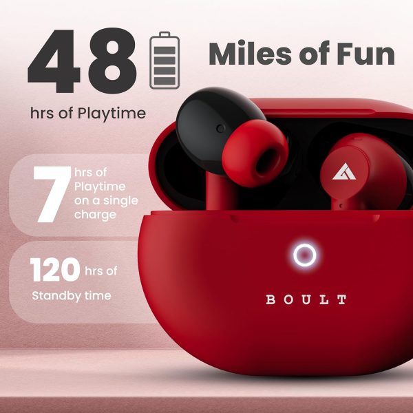 Boult Audio K40 True Wireless in Ear Earbuds with 48H Playtime, Clear Calling 4 Mics, 45ms Low Latency Gaming, Premium Grip, 13mm Bass Drivers, Type-C Fast Charging, BTv 5.3 Ear Buds TWS (Berry Red)