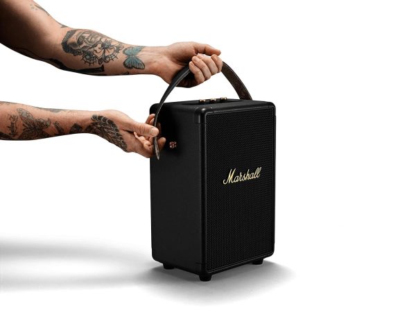 Marshall Tufton Portable Bluetooth Speaker with 20+ Hours of Portable Playtime, (360° Sound), Water-Resistant (IPX2) - Black & Brass.