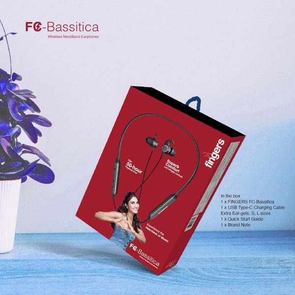 FINGERS FC-Bassitica Wireless in-Ear Bluetooth Neckband Earphones with 50-Hour Playtime, 6 Unique Music Modes, Mic with Surround Noise Cancellation SNC™ Technology, (Rich Grey)