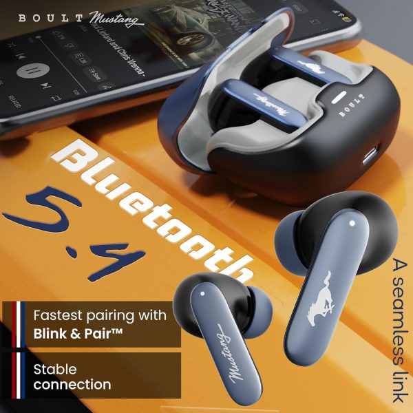 Boult x Mustang Derby Newly Launched Truly Wireless in Ear Earbuds with 100H Playtime, Built-in App Support, Dual Device Pairing, Quad Mic ENC, 45ms Low Latency, IPX5 Ear Buds TWS Bluetooth 5.4