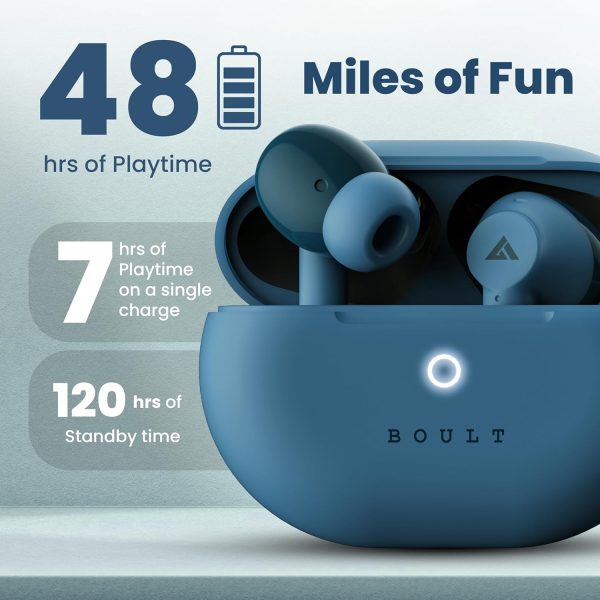 Boult Audio K40 True Wireless in Ear Earbuds with 48H Playtime, Clear Calling 4 Mics, 45ms Low Latency Gaming, Premium Grip, 13mm Bass Drivers, Type-C Fast Charging, BTv 5.3 Ear Buds TWS (Denim Blue)