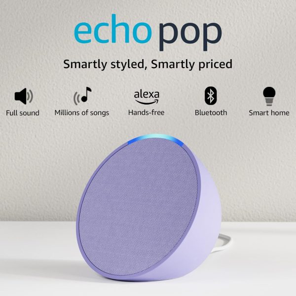 Echo Pop| Smart speaker with Alexa and Bluetooth| Loud sound, balanced bass, crisp vocals| Purple