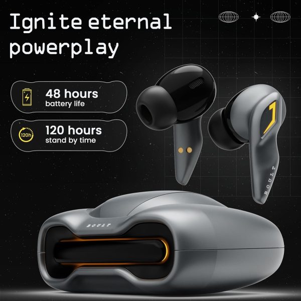 Boult Audio UFO Truly Wireless in Ear Earbuds with 48H Playtime, Built-in App Support, 45ms Low Latency Gaming, 4 Mics ENC, Breathing LEDs, 13mm Bass Drivers Ear Buds TWS, Made in India (Smoky Metal)