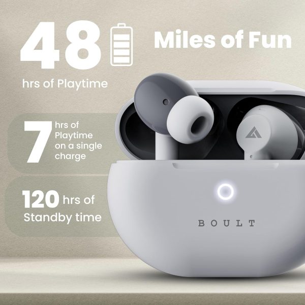 Boult Audio K40 True Wireless in Ear Earbuds with 48H Playtime, Clear Calling 4 Mics, 45ms Low Latency Gaming, Premium Grip, 13mm Bass Drivers, Type-C Fast Charging, BTv 5.3 Ear Buds TWS (Ivory White)