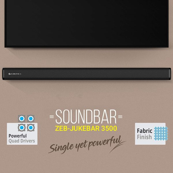 Zebronics ZEB-JUKE BAR 3500 Wireless Bluetooth Single Soundbar With Supporting Wall Mount, USB, AUX, Coaxial IN, HDMI ARC & Remote Control. (60 Watt, 2.0 Channel)