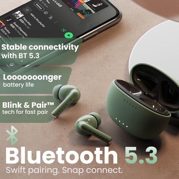 Boult Audio W20 Truly Wireless in Ear Earbuds with 35H Playtime, Zen™ ENC Mic, 45ms Low Latency, 13mm Bass Drivers, Type-C Fast Charging, Made in India,Touch Controls, IPX5 Ear Buds TWS (Pine Green)