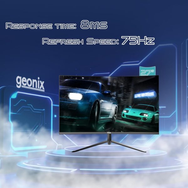 GEONIX Neon 27 Inch LED Curved Monitor 68.58 CM(27''),75Hz Refresh Rate,4000:1 Contrast Ratio,Max. Res. 1920X1080(16:9),8ms Response Time, 16.7M(8Bit) Display Color with 2X2W Built in Speaker,Black