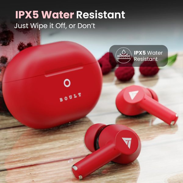 Boult Audio K40 True Wireless in Ear Earbuds with 48H Playtime, Clear Calling 4 Mics, 45ms Low Latency Gaming, Premium Grip, 13mm Bass Drivers, Type-C Fast Charging, BTv 5.3 Ear Buds TWS (Berry Red)